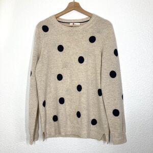 Boden Sweater Womens Large Beige Navy Polka Dot Cashmere Crewneck Knit Pullover